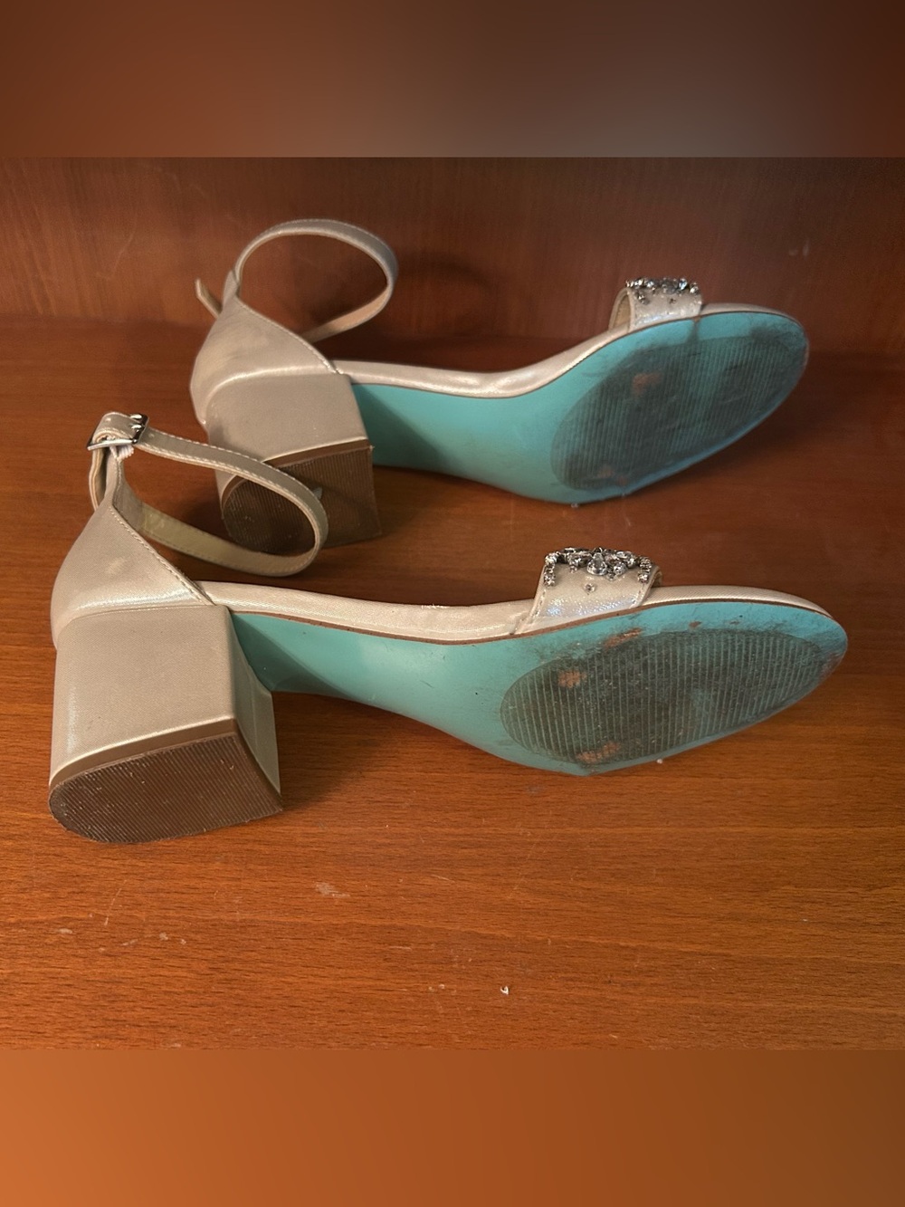 Betsey Johnson Silver Crystal-Ankle Strap Block Heels - Picture 6 of 7